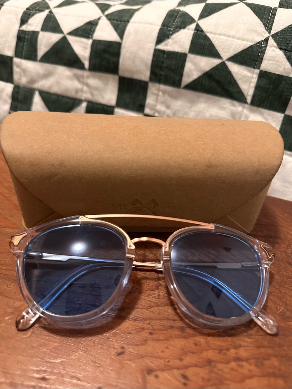 Shwood Men’s Sunglasses with Clear Frame, Blue Tint